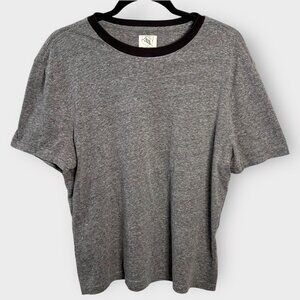 American Rag AR321 Vintage Wash Grey Ringer Tee M Pocket T-Shirt Contrast Neck